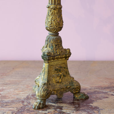 Pair of French Gilded Bronze Candelabras – Empire Style with Patina