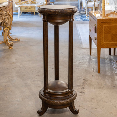 Neoclassical Pedestal Stand – Dark Brown Columns & Leather Top
