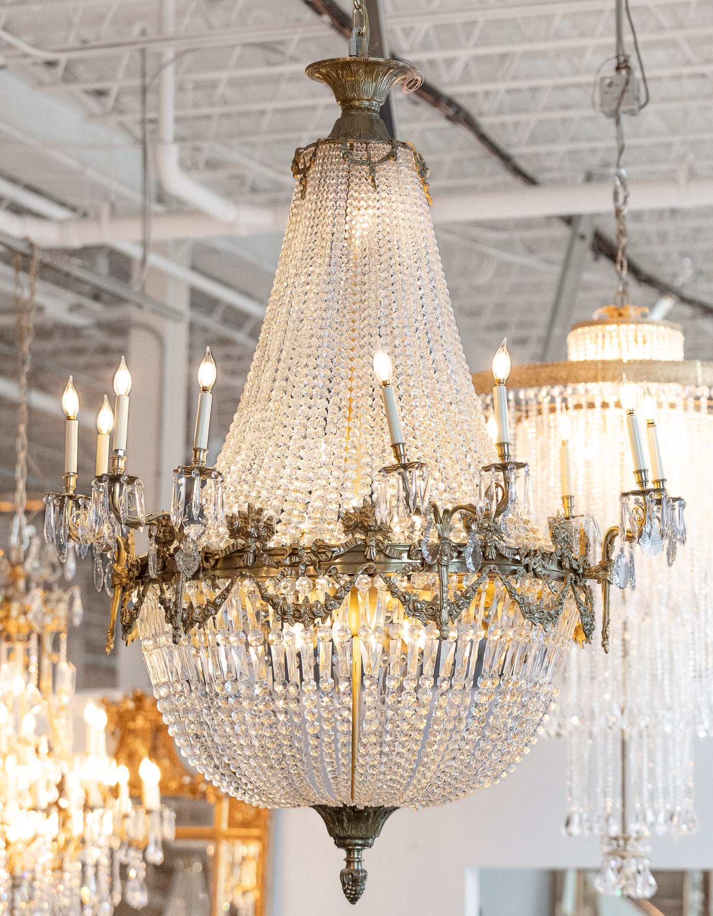 Grand Ornate Gilded Empire Crystal Chandelier – Draped Beading