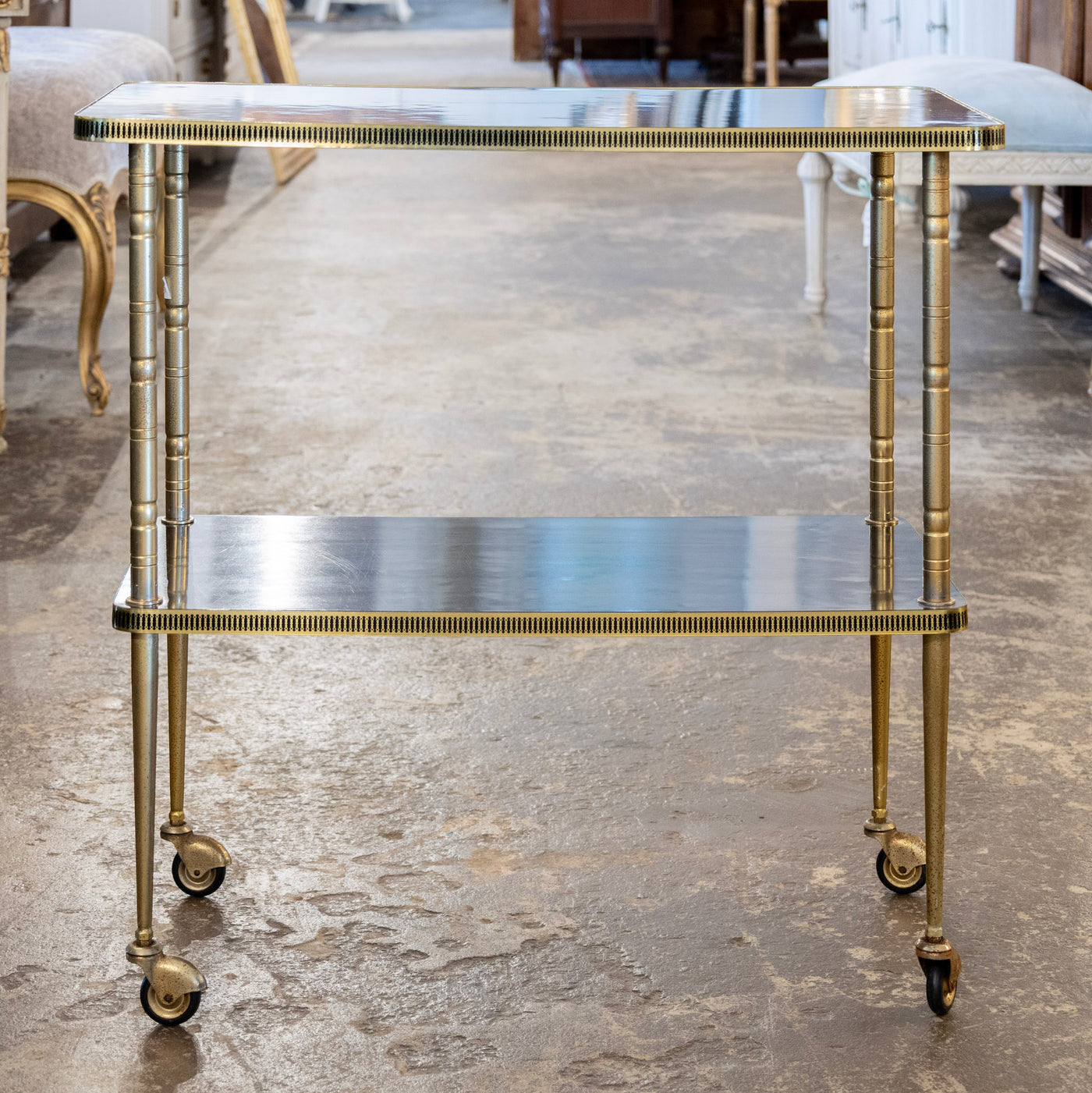 Mid-Century Two-Tier Rolling Brass Bar Cart - Bar Cart | Le Chateau (Atlanta, GA) • 1