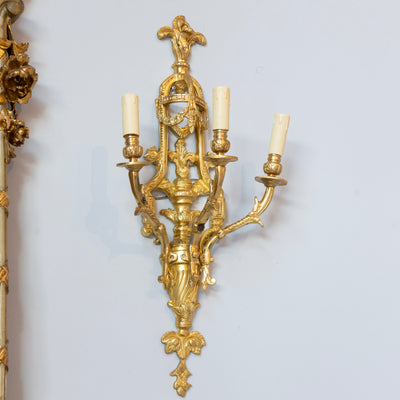 Pair of Rococo Gilded Wall Sconces - Cage Frame in Bright Gold