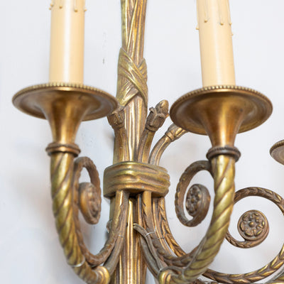 Pair of Louis XVI Brass Wall Sconces – Tassel Frame & Rope Twist Arms - Wired Sconces | Le Chateau (Atlanta, GA) • 5