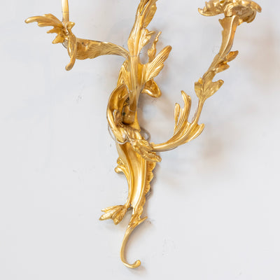 Louis XV Gilded Sconce – Bright Gold with Leaf Carved Frame - Wired Sconces | Le Chateau (Atlanta, GA) • 5
