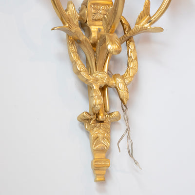 Pair of Louis XVI Grand Gilded Wall Sconces – Bright Gold with Bow Frame - Wired Sconces | Le Chateau (Atlanta, GA) • 7