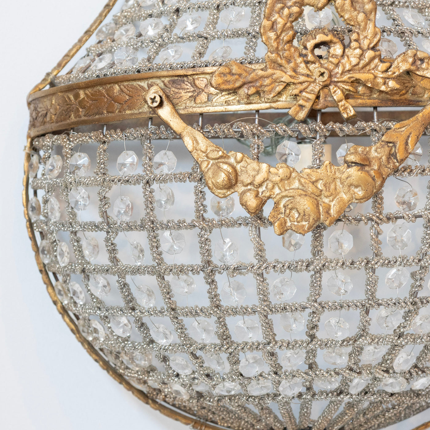 Pair of French Empire Crystal Basket Sconces – Gilded Bronze Trim