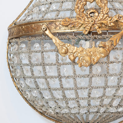 Pair of French Empire Crystal Basket Sconces – Gilded Bronze Trim