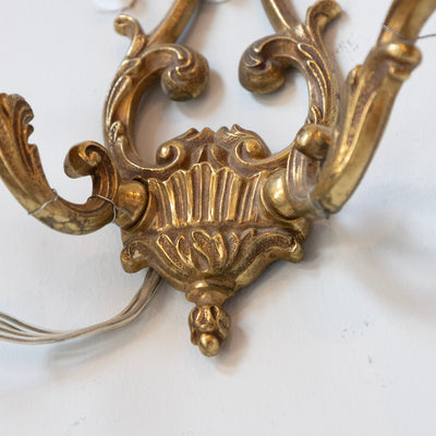 Pair of Petite Rococo Brass Sconces –  Scroll Arms