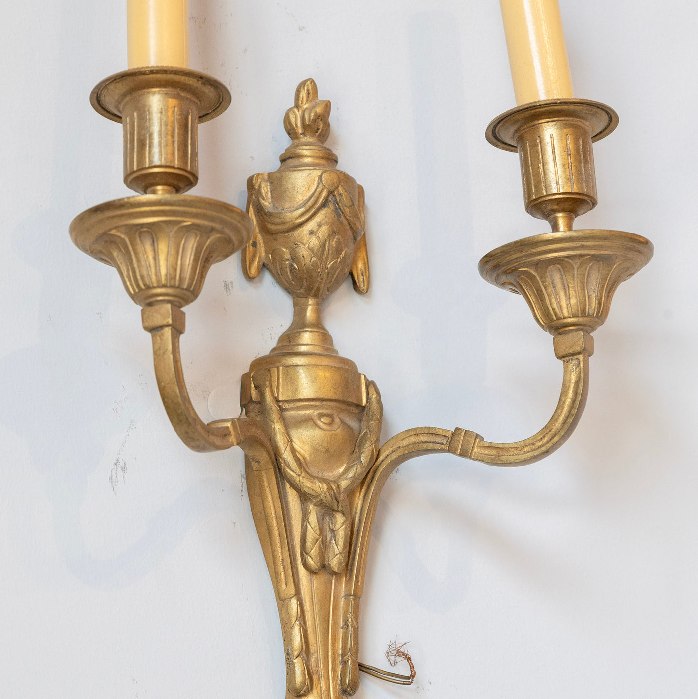 Louis XVI Brass Two-Arm Wall Sconce – Urn & Drapery Motif