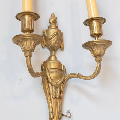 Louis XVI Brass Two-Arm Wall Sconce – Urn & Drapery Motif