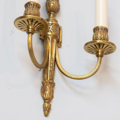 Louis XVI Brass Two-Arm Wall Sconce – Pinecone & Leaf Carvings