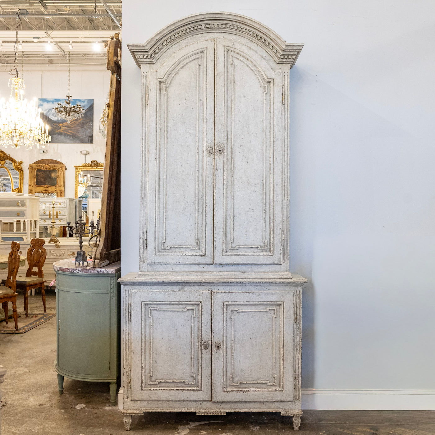 Pair of Swedish Tall Painted Cabinets – Distressed Grey Finish