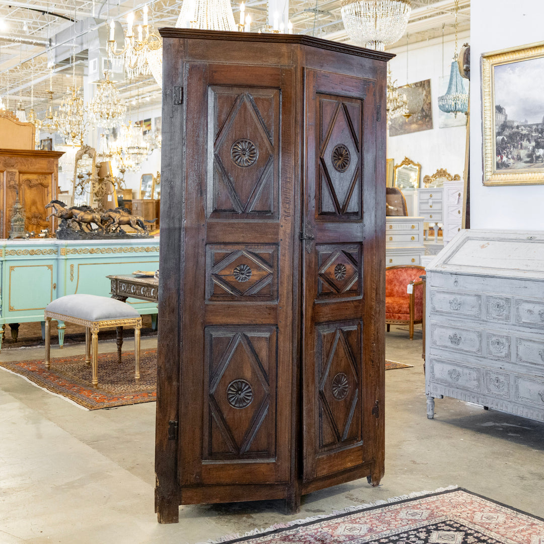 French Country Wood Cabinet – Rosette Panels & Diamond Molding