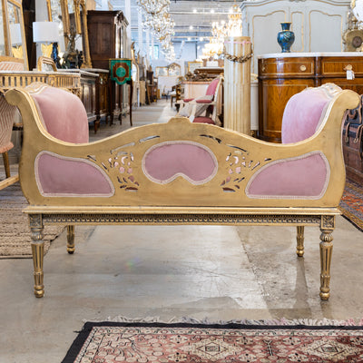 Louis XVI Gilded Settee – Pink Velvet Upholstery & Carved Detail