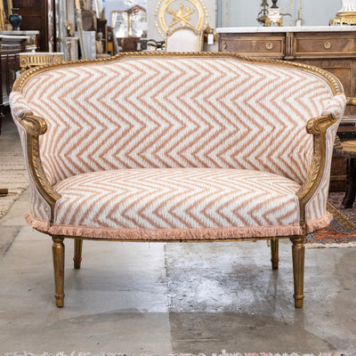 Louis XVI Gilded Settee – Pink Chevron Upholstery
