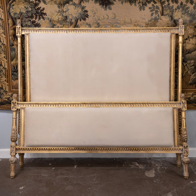 Louis XVI Gilded King Size Bed Set – Carved Frame & Posts with Cream Velvet