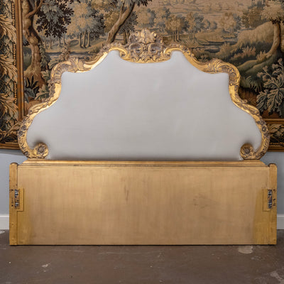 Louis XV Gilded Ornate King Bed Set – Sculpted Trim with Carvings & Soft White Velvet