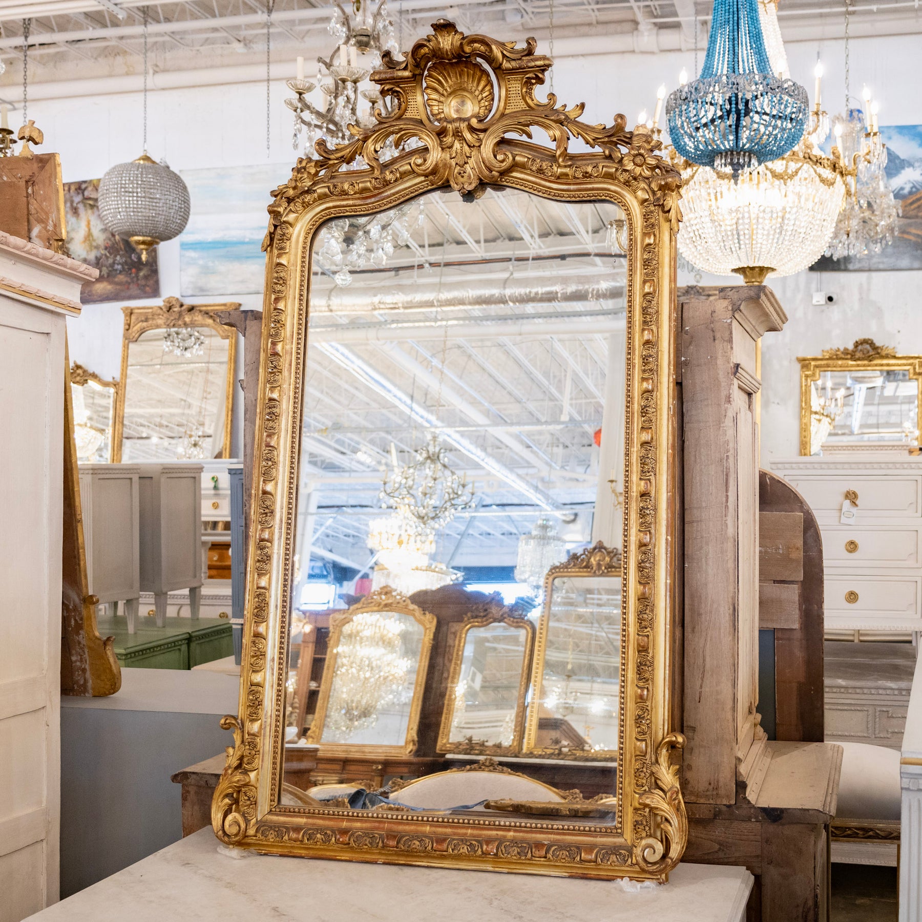 18th Century French Mirror - Ornate Frame & Shell Crest – Le Chateau