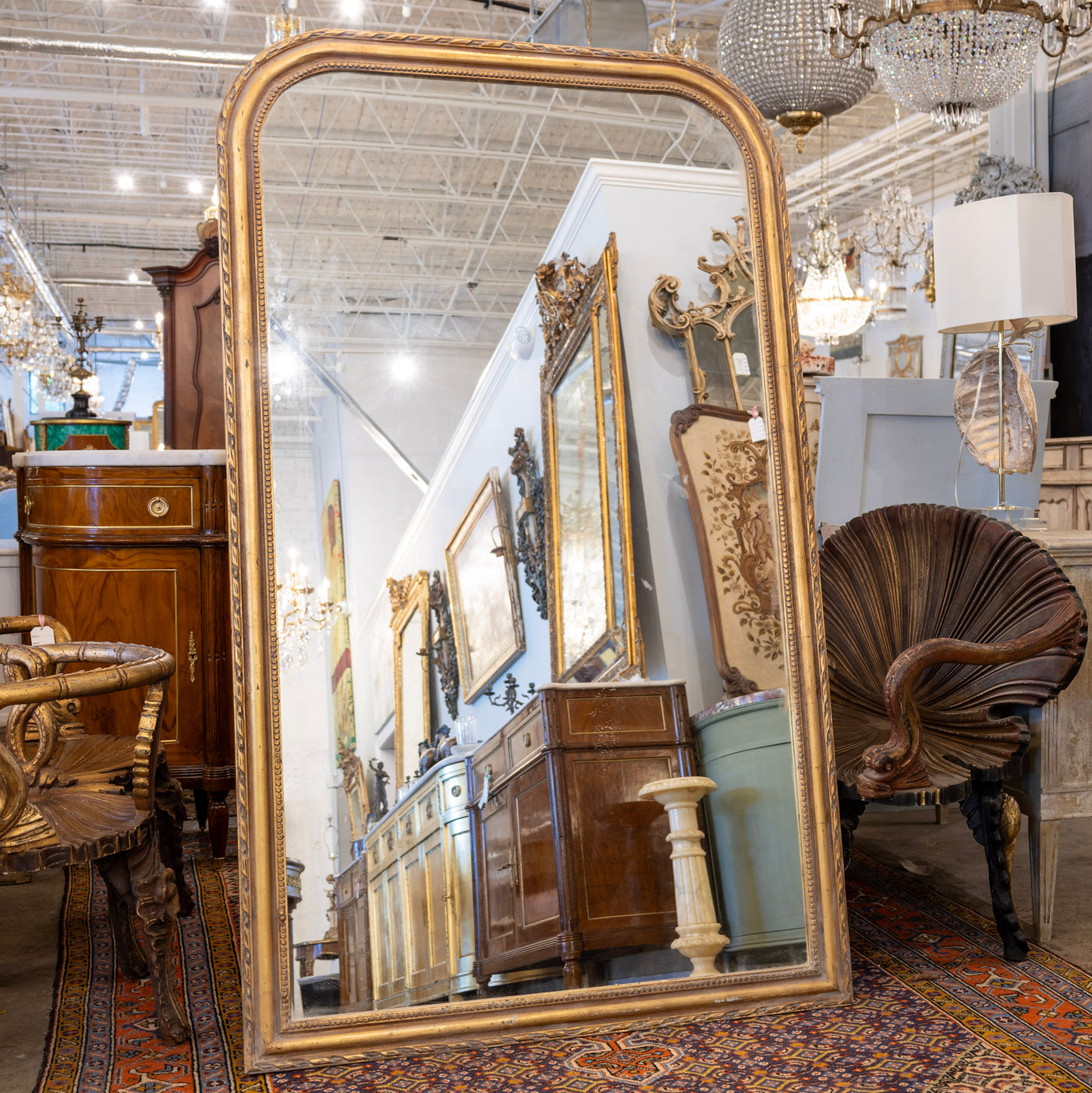 Louis Philippe Floor Mirror – Rope & Beaded Trim in Gold