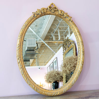 Louis XVI Oval Gilded Mirror – Bow Carvings