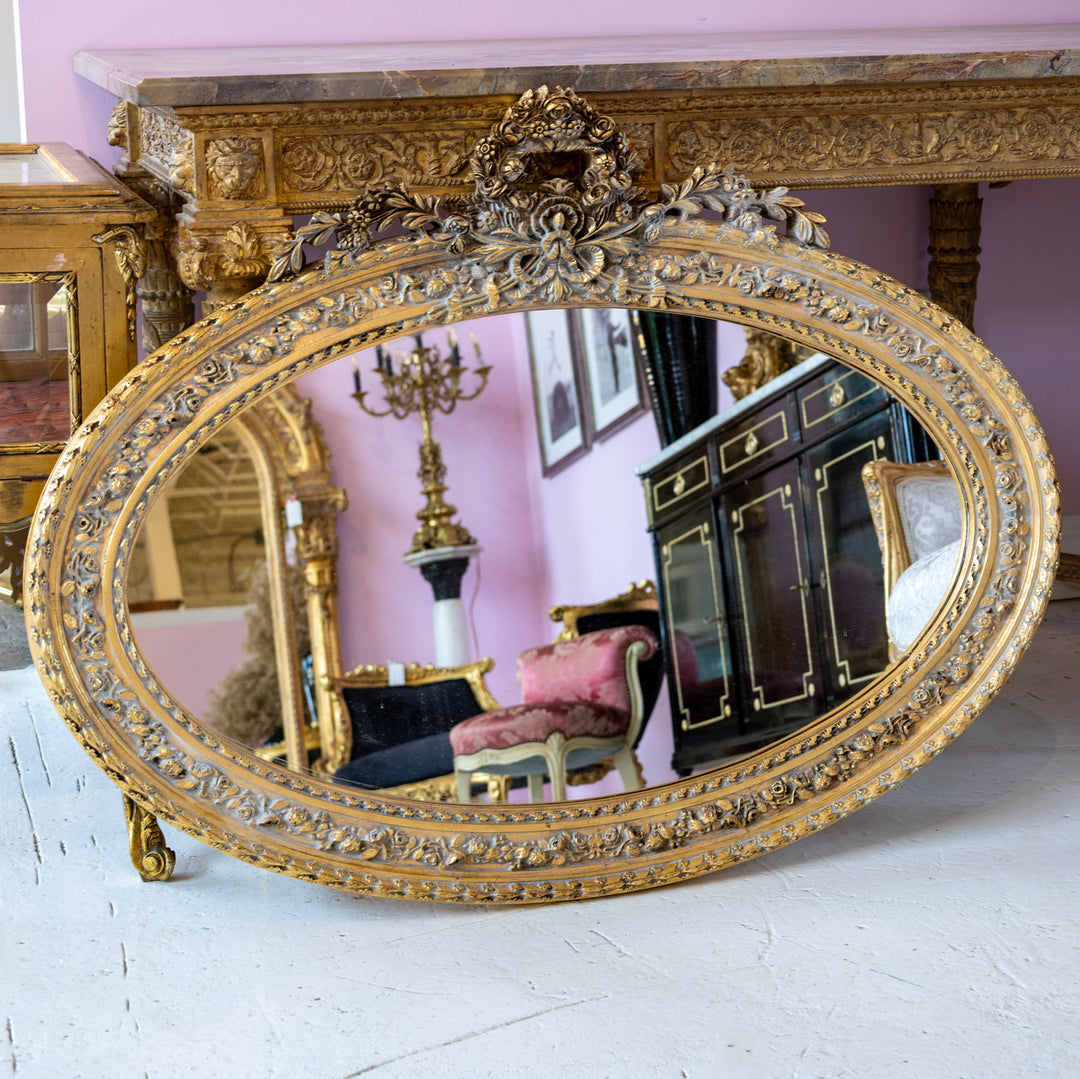 Ancien Miroir Sorciere Bombe Ovale Napoleon 3 Antique Sunburst Mirror