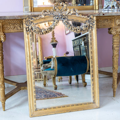 Louis XV Gilded Mirror – Carved Floral Garland & Ribbon Heart Crest - Louis XV Mirror | Le Chateau (Atlanta, GA) • 1