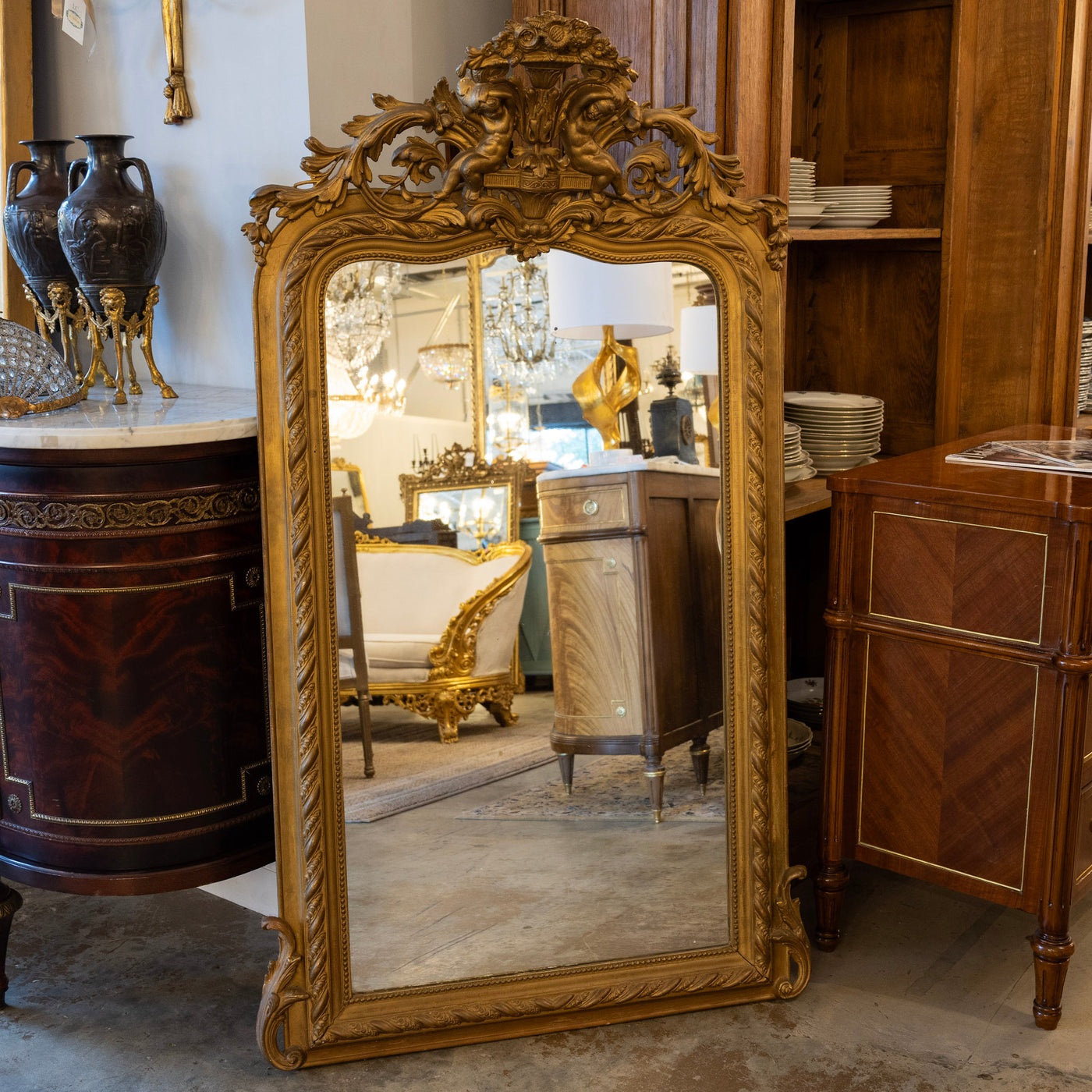 Louis XV Mirror – Gilded Frame with Carved Cherubs