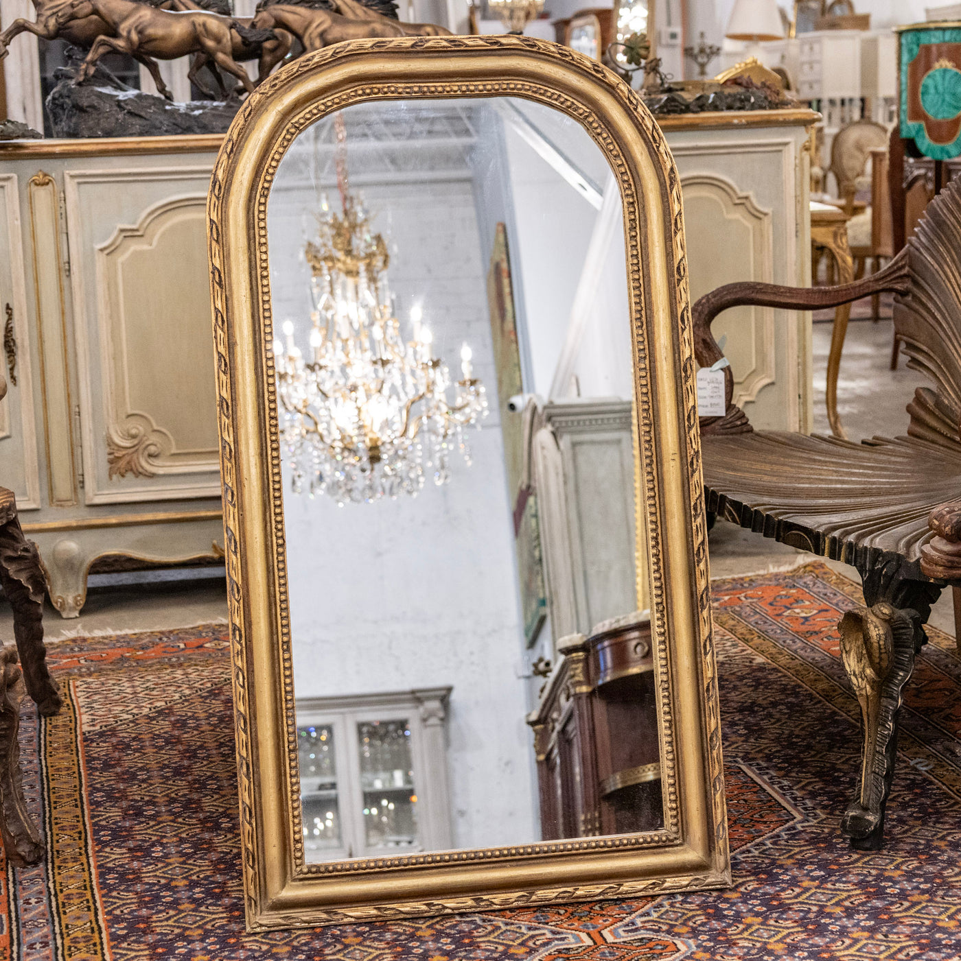 Louis Philippe Narrow Gilded Mirror – Beaded & Rope Carved Trim