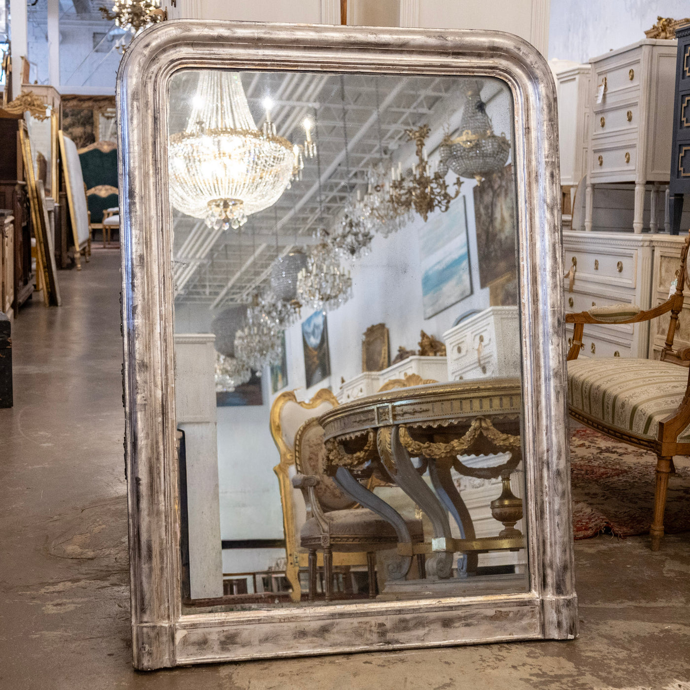 Louis Philippe Silver Gilded Floral Trim Mirror – Original Glass & Distressed Patina
