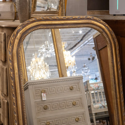 Louis Philippe Gilded Patina Mirror – Beaded & Rope Carved Trim