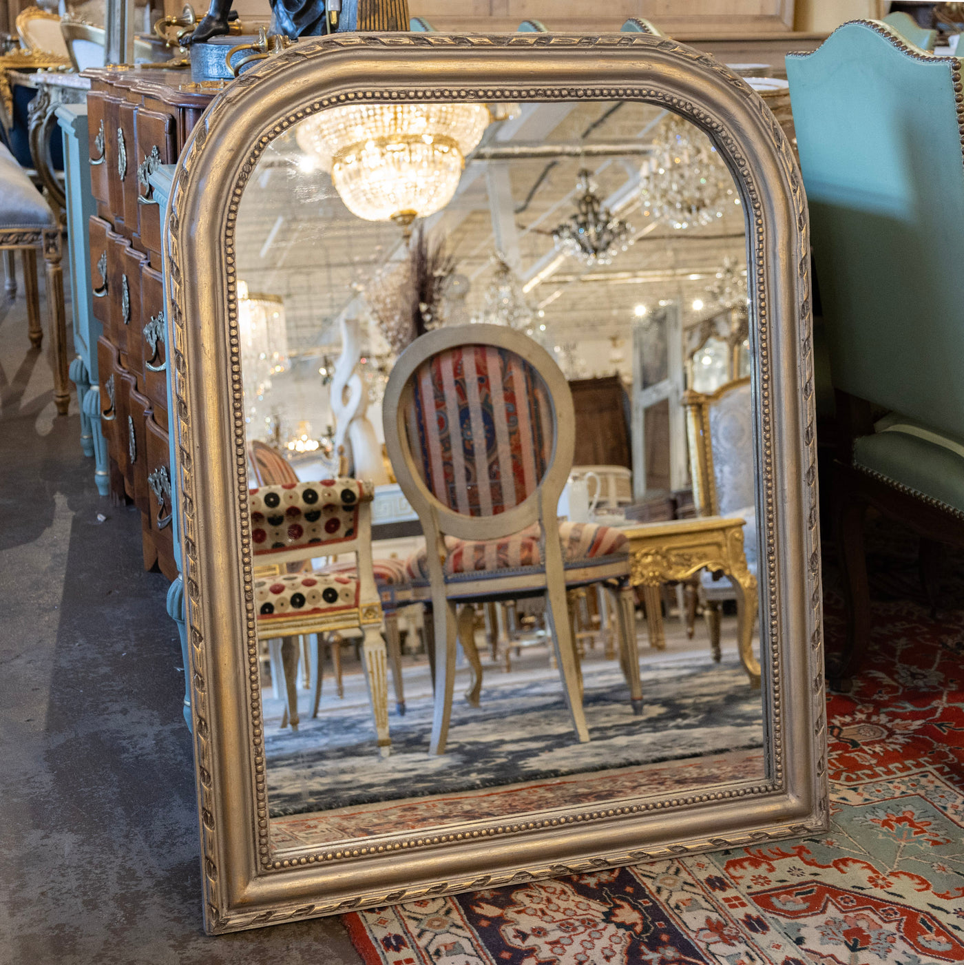 Louis Philippe Champagne Finish Mirror – Beaded & Rope Carved Trim