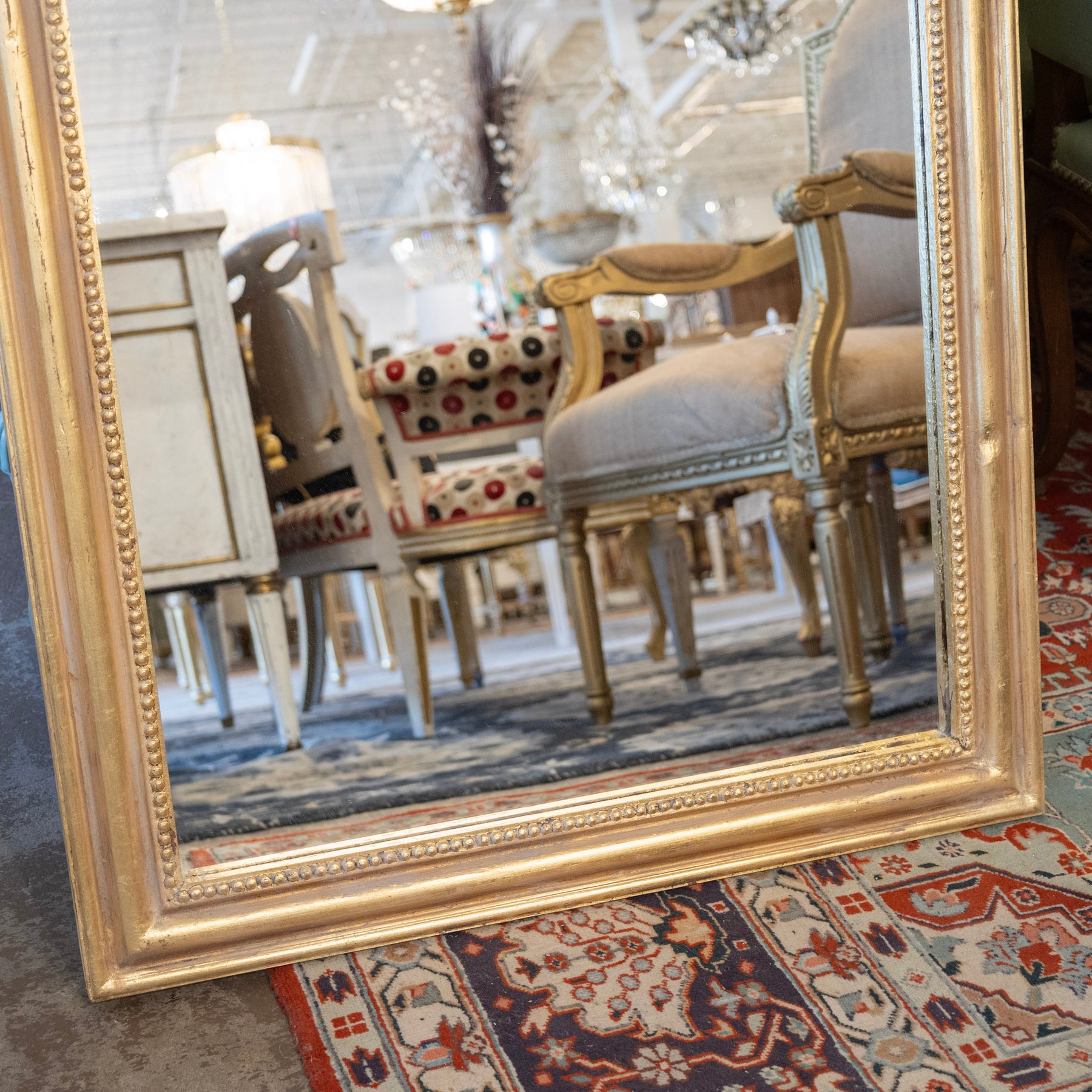 Louis Philippe Gilded Mirror – Wide Rectangular Frame with Beaded Trim ...
