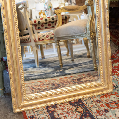 Louis Philippe Gilded Mirror – Tall Rectangular Frame with Rope & Beaded Trim