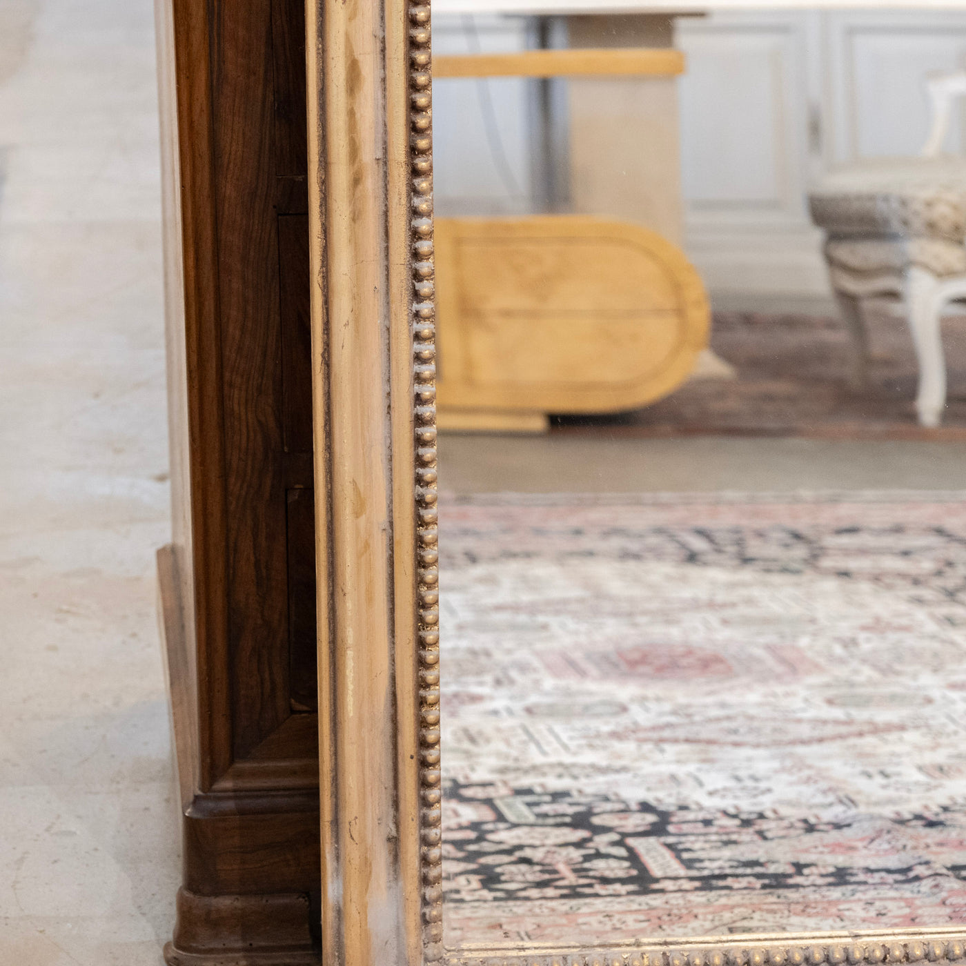 Louis Philippe Tall Gilded Mirror – Beaded Frame with Crest