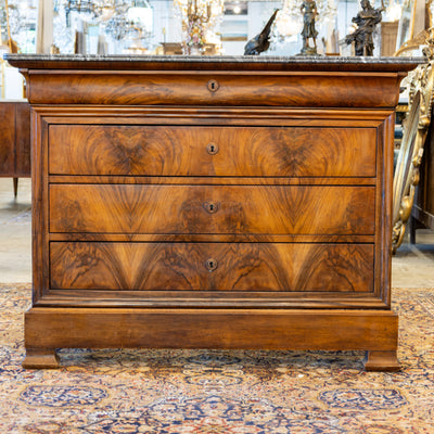 Louis Philippe Burl Wood Chest – Black Marble Top & Keyhole Detail