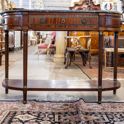 Louis XVI Demilune Console Table – Black Marble Top & Bronze Pulls