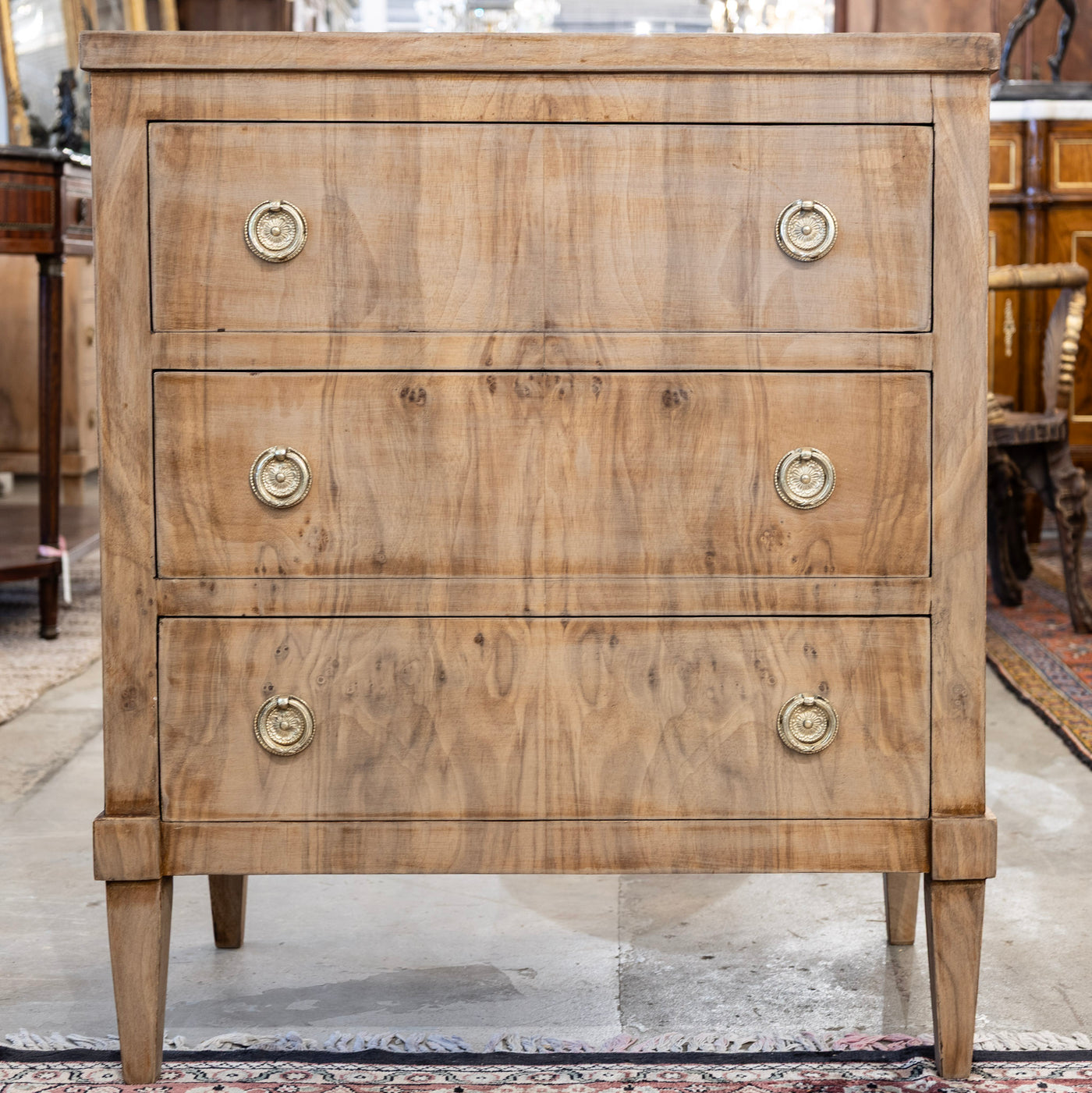 Art Deco Nightstand – Stripped Wood & Brass Pulls