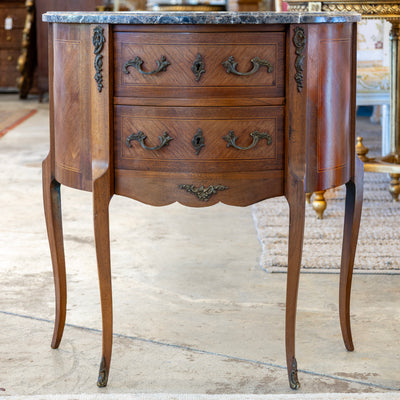 Louis XV Demilune Commode – Marble-Top & Cabriole Legs