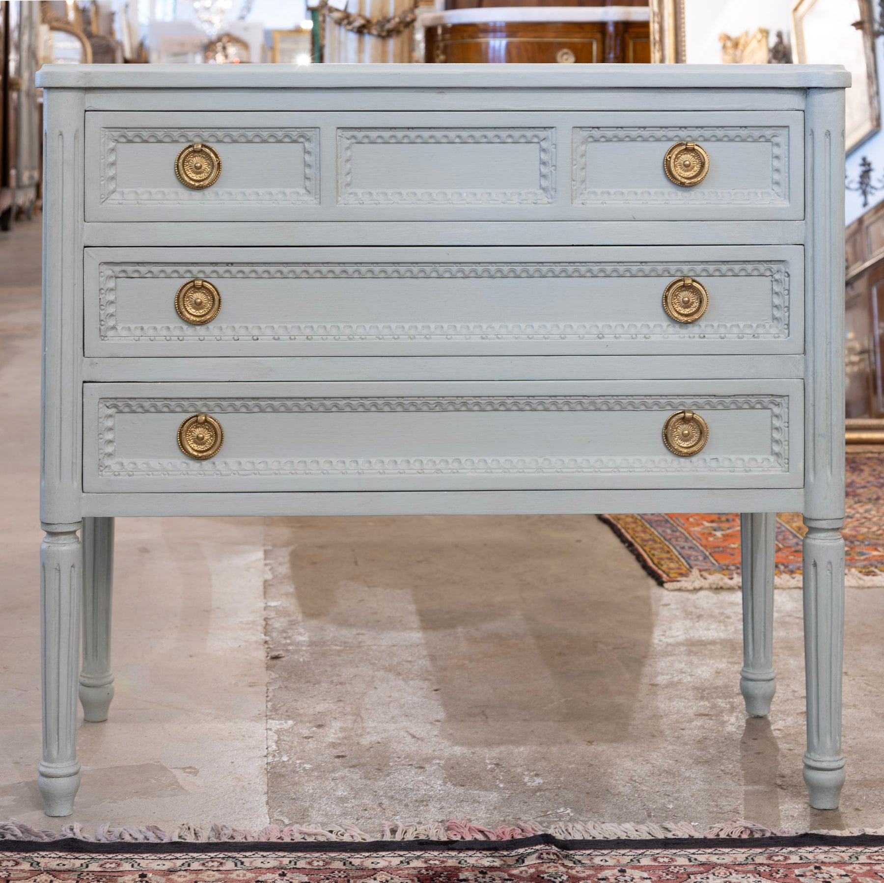 Swedish 3-Drawer Nightstand – Beaded Trim & Rounded Corners in Soft Gr ...