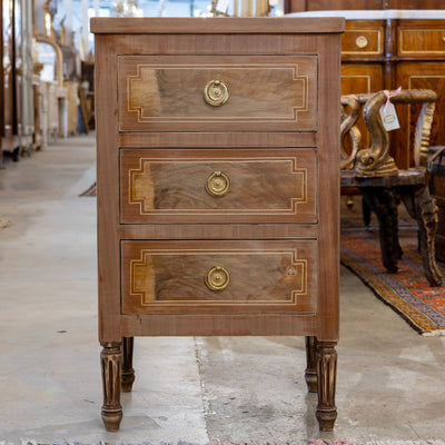 Louis XVI 3-Drawer Nightstand – Stripped Burl Wood Finish
