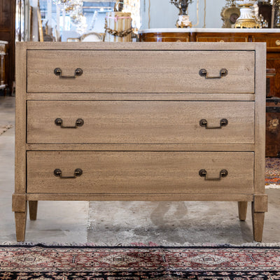 Louis XVI 3-Drawer Nightstand – Light Wood Finish & Tapered Legs