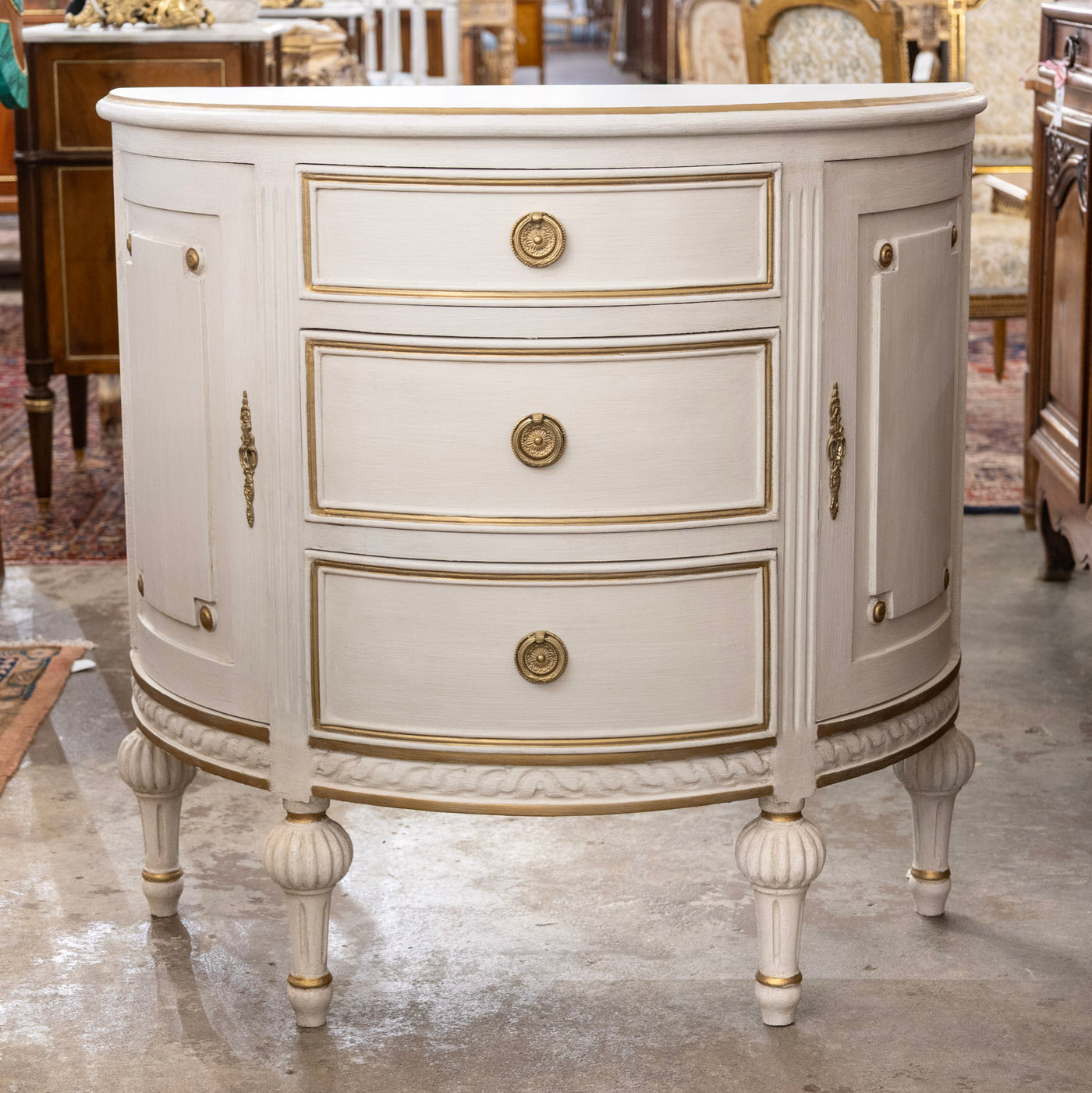 Swedish Demilune Chest – White with Gold Trim
