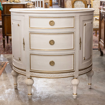 Swedish Demilune Chest – White with Gold Trim