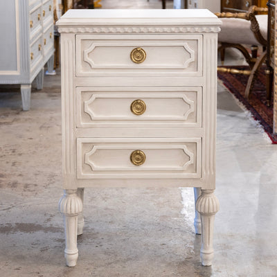 Swedish Slim 3-Drawer Nightstand – Antique White Finish