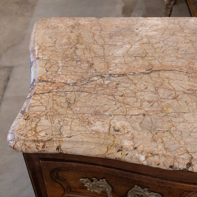 Louis XV 18th Century Walnut Chest – Carved Apron & Breccia Pernice Marble Top