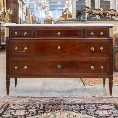 Louis XVI St. Charles 3-Drawer Chest – Burl Wood & White Marble Top