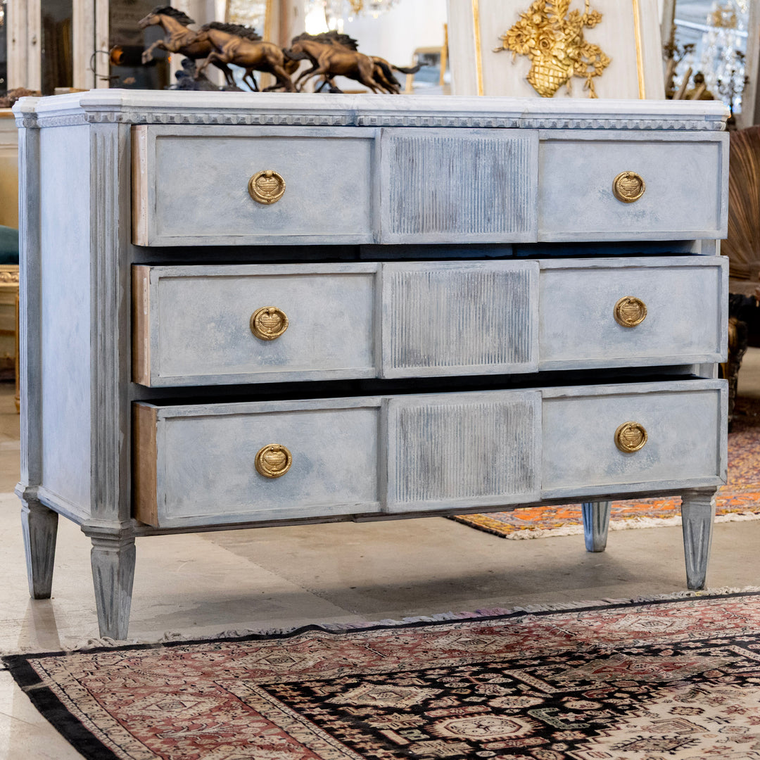Swedish 3-Drawer Chest – Distressed Blue Finish & Faux Marble Top – Le  Chateau
