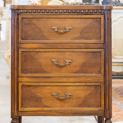 Louis XVI Burl Wood Nightstand – Leaf Brass Pulls