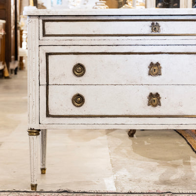 Louis XVI 3-Drawer Chest – White Distressed Finish with Marble Top