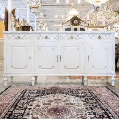 Swedish Four-Door Sideboard –  Lattice Carved Detail in Dove White