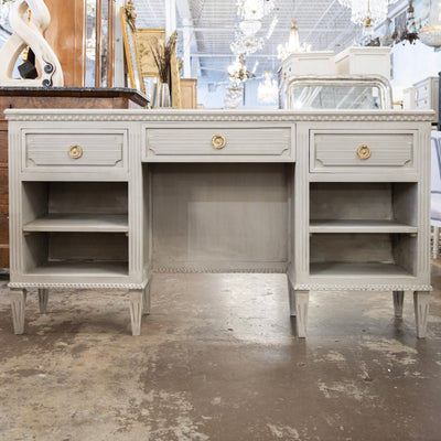 Swedish Painted Vanity – Fluted Drawers & Open Shelf in French Grey
